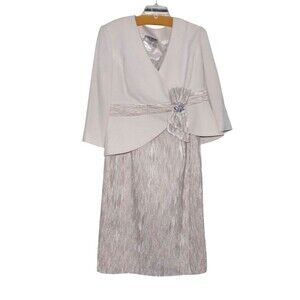 Daymor Couture Women's 14 Jacket Dress Set Vintage Formal Ivory Cream Sequins